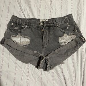 One Teaspoon Gray Distressed Jean Shorts